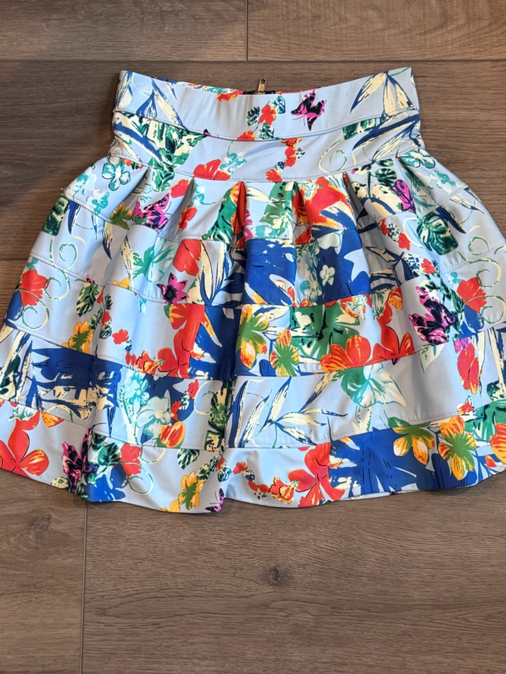 Floral Tiered Skirt in Light Blue, Red, Green, Navy, Yellow